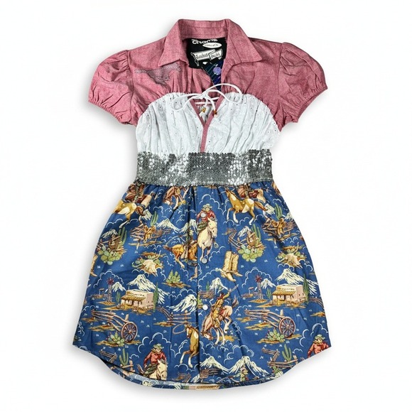 Chrome Dresses & Skirts - SMU Mustangs Womens Dress M Chic Western Cowboy Print Sequins Waist NEW MSRP $79